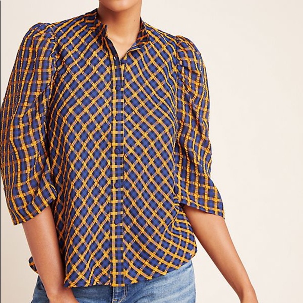 Anthropologie Eva Franco textured plaid blouse - Picture 2 of 4